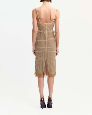 Andrea Midi Dress in Satin & Mesh