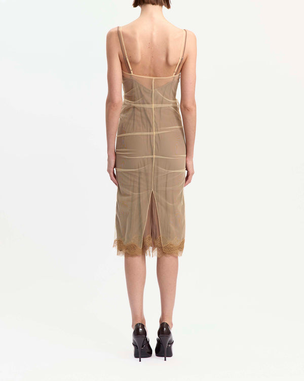 Andrea Midi Dress in Satin & Mesh