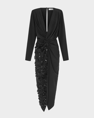 Idina Midi Dress in Satin / Embroidery