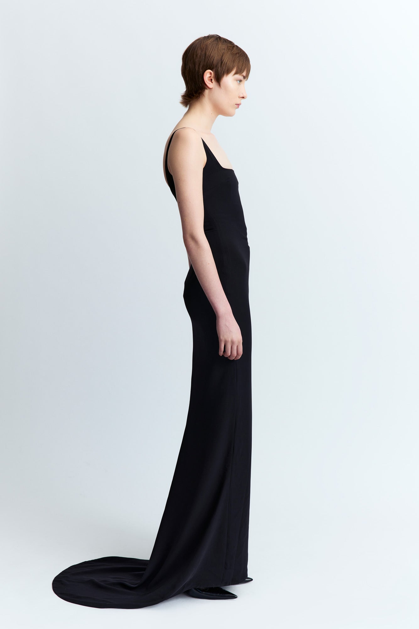 Electra Gown in Nero Crepe
