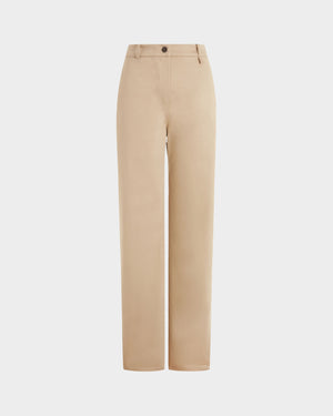 16Arlington Junia trouser in refined sabbia cotton sateen, featuring a mid-waist fit and a clean straight-leg silhouette. Designed for modern tailoring, this versatile piece reflects contemporary styling from a luxury British designer brand, ideal for elevated day-to-evening dressing.