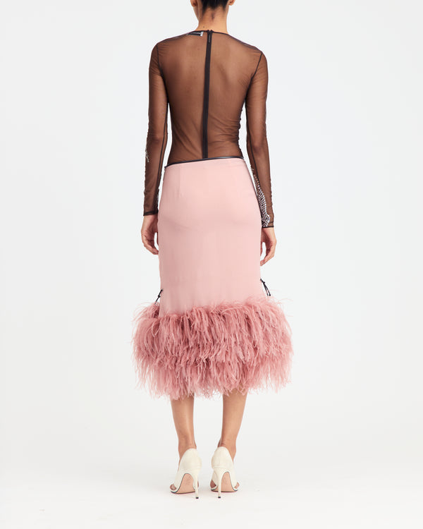 Merrow Midi Skirt in Feather and Chiffon
