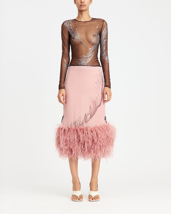 Merrow Midi Skirt in Feather and Chiffon
