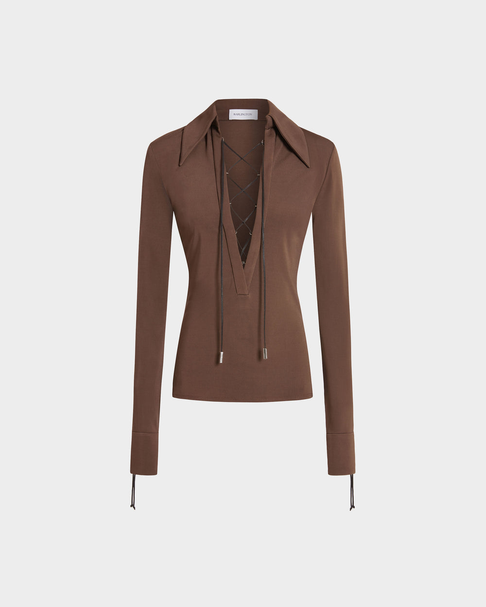 16Arlington Pia top with milk chocolate brown jersey and branded metal-tipped cord