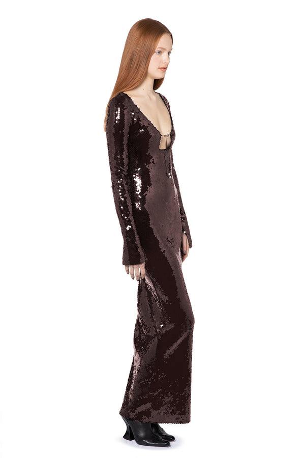 Solaria Long Dress In Bitter Chocolate Sequin