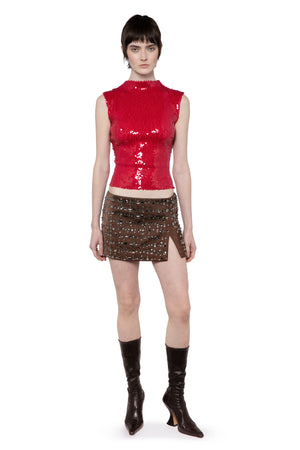 Minerva Mini Skirt In Chocolate Brown Crystal Check