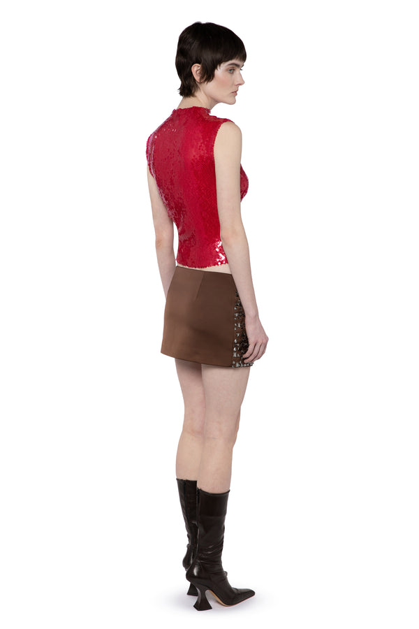 Minerva Mini Skirt In Chocolate Brown Crystal Check