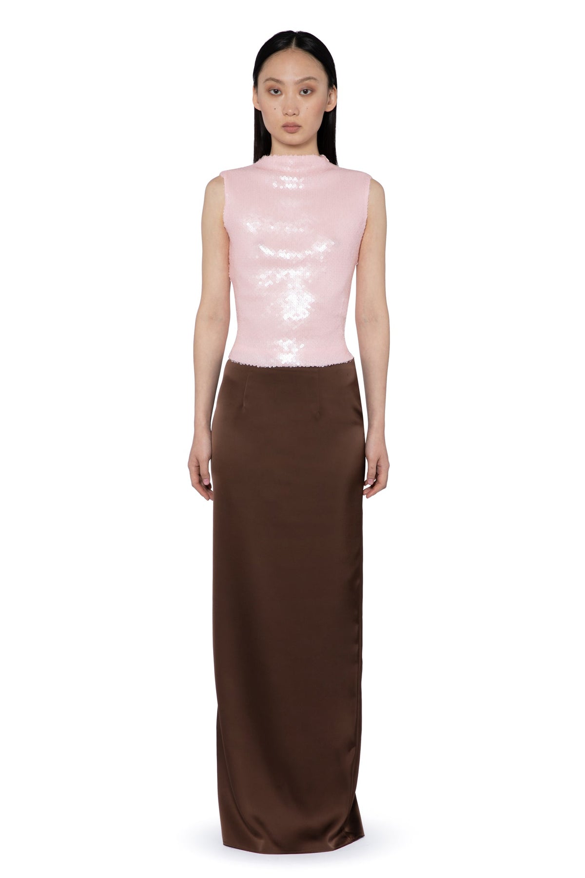 Olwyn Maxi Skirt in Chocolate Brown Satin