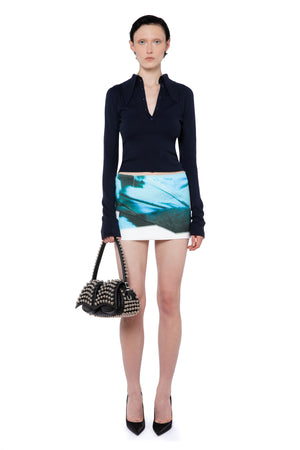 Delta Mini Skirt in Blue Print Tailoring