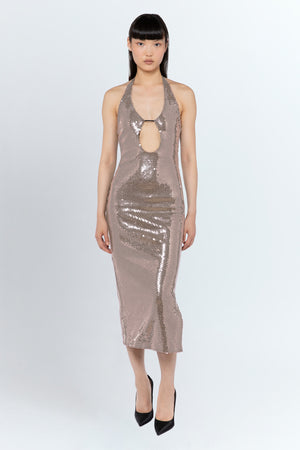 Sola Midi Dress In Fog Sequin