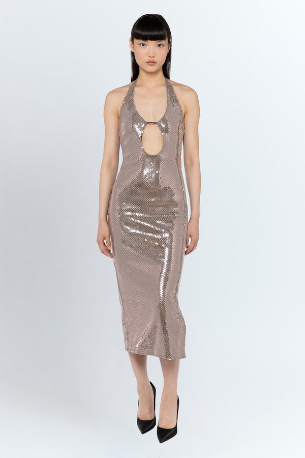 Sola Midi Dress In Fog Sequin