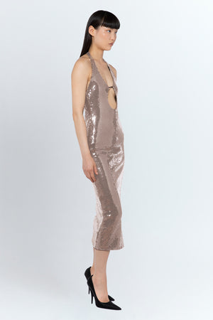 Sola Midi Dress In Fog Sequin