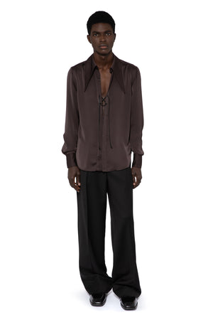 Ambrose Shirt In Bitter Chocolate Satin