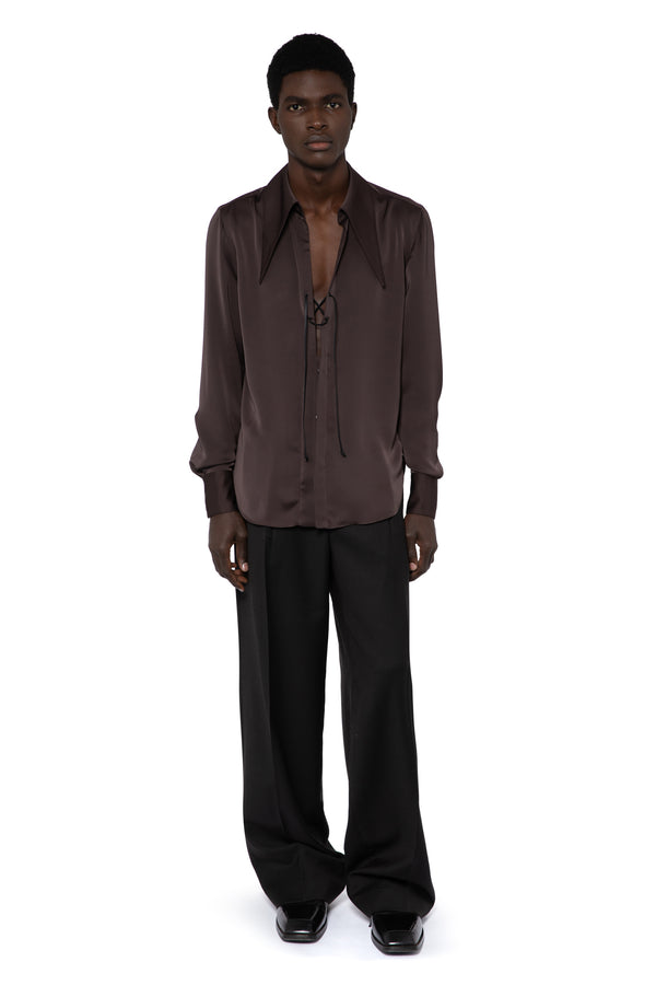 Ambrose Shirt In Bitter Chocolate Satin