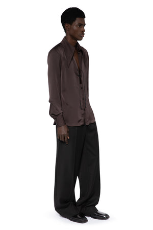 Ambrose Shirt In Bitter Chocolate Satin