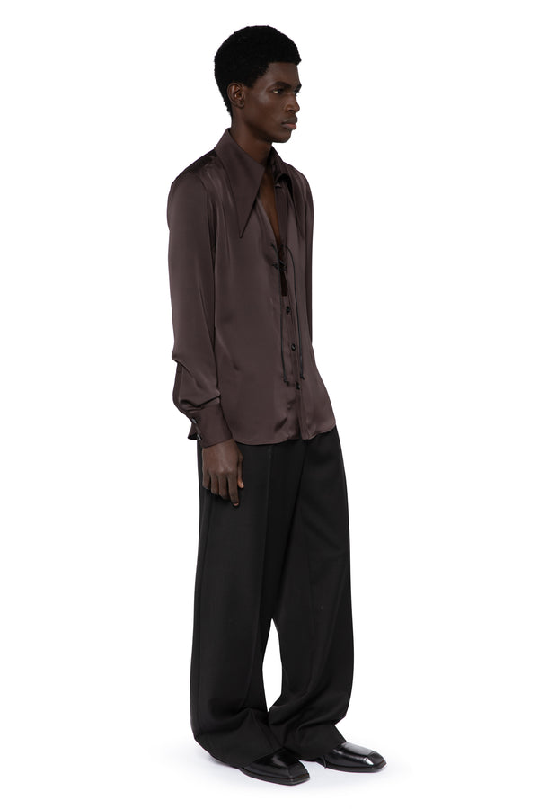 Ambrose Shirt In Bitter Chocolate Satin