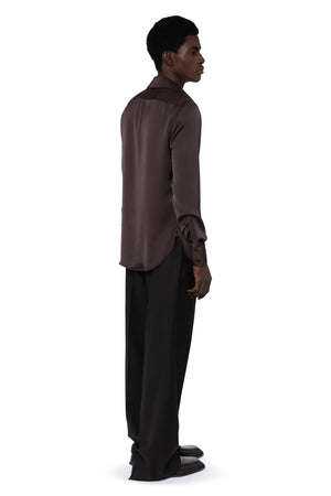 Ambrose Shirt In Bitter Chocolate Satin