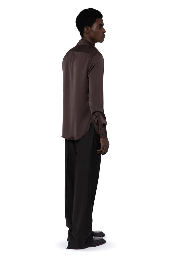 Ambrose Shirt In Bitter Chocolate Satin