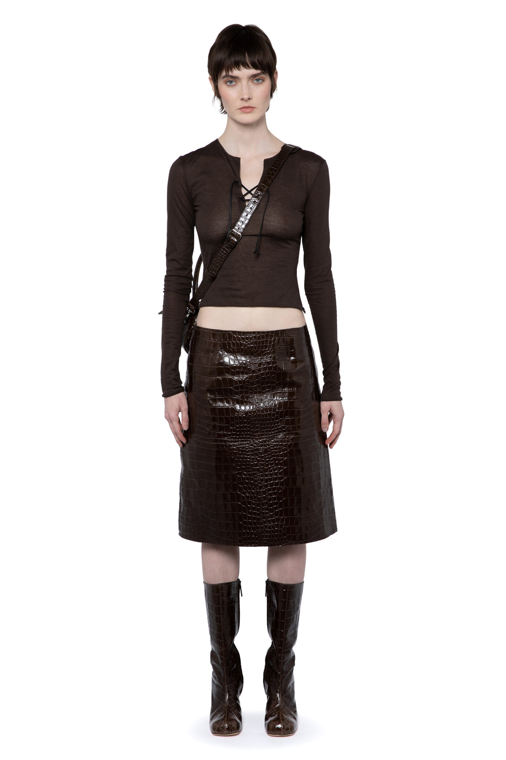 Wile Midi Skirt In Embossed Bitter Chocolate