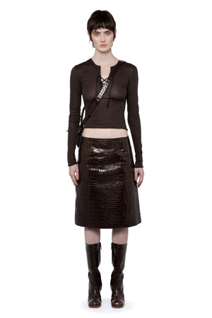 Wile Midi Skirt In Embossed Bitter Chocolate