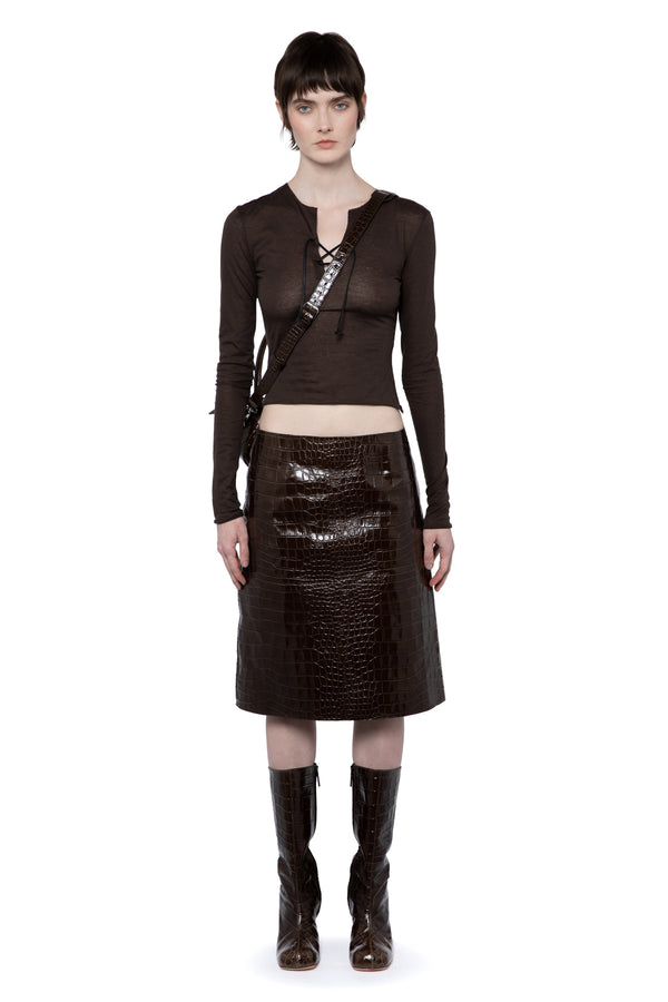 Wile Midi Skirt In Embossed Bitter Chocolate