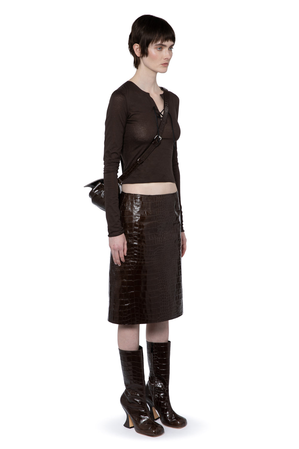 Wile Midi Skirt In Embossed Bitter Chocolate