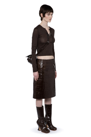 Wile Midi Skirt In Embossed Bitter Chocolate