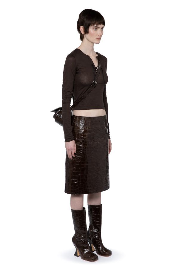 Wile Midi Skirt In Embossed Bitter Chocolate