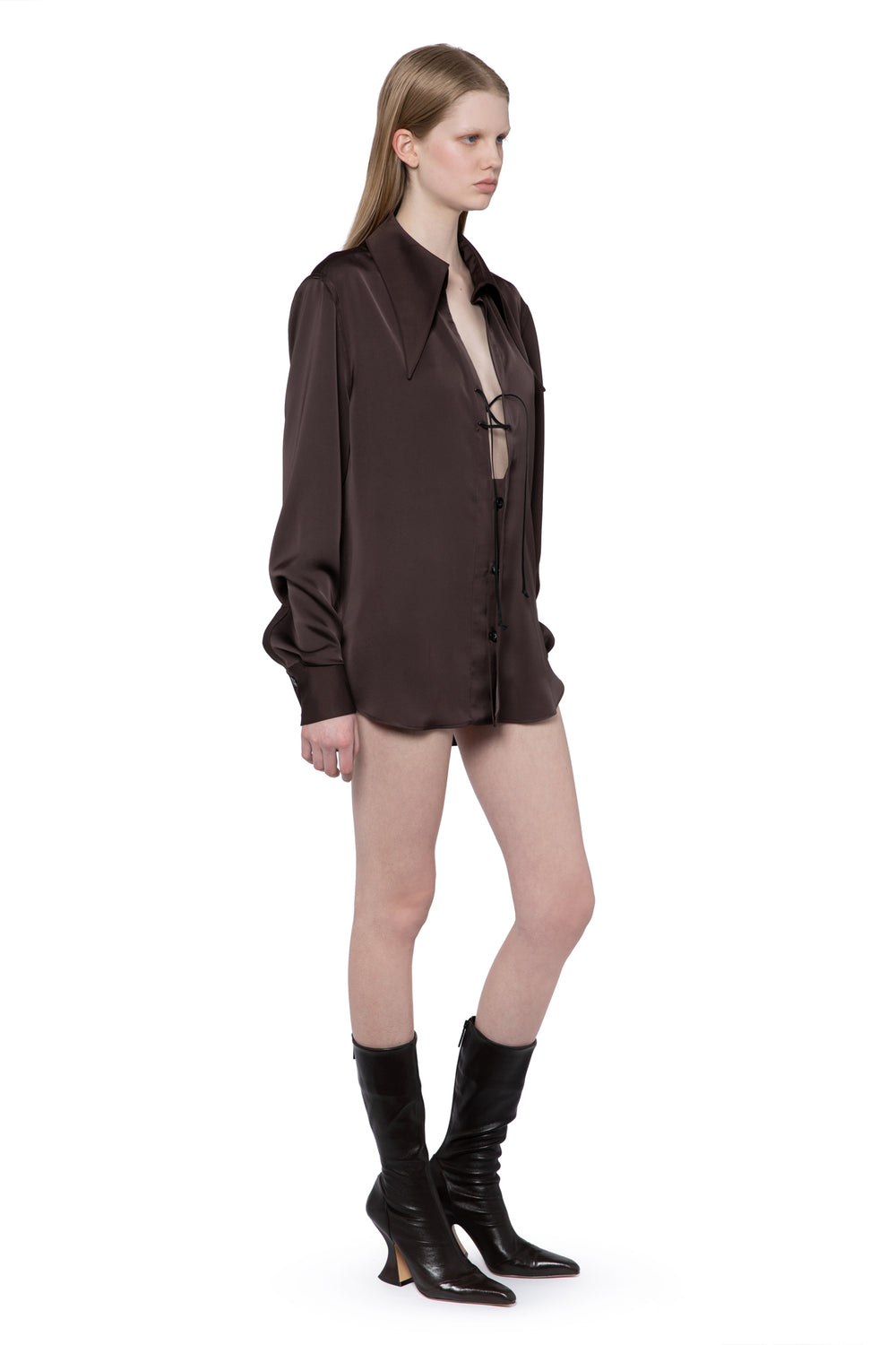 Ambrose Shirt In Bitter Chocolate Satin