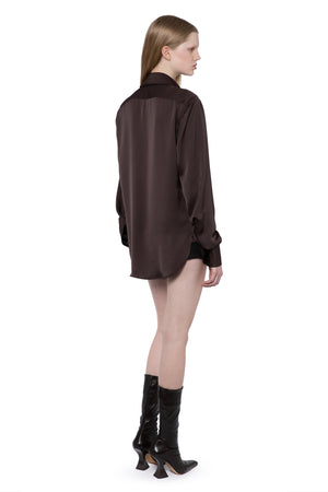 Ambrose Shirt In Bitter Chocolate Satin