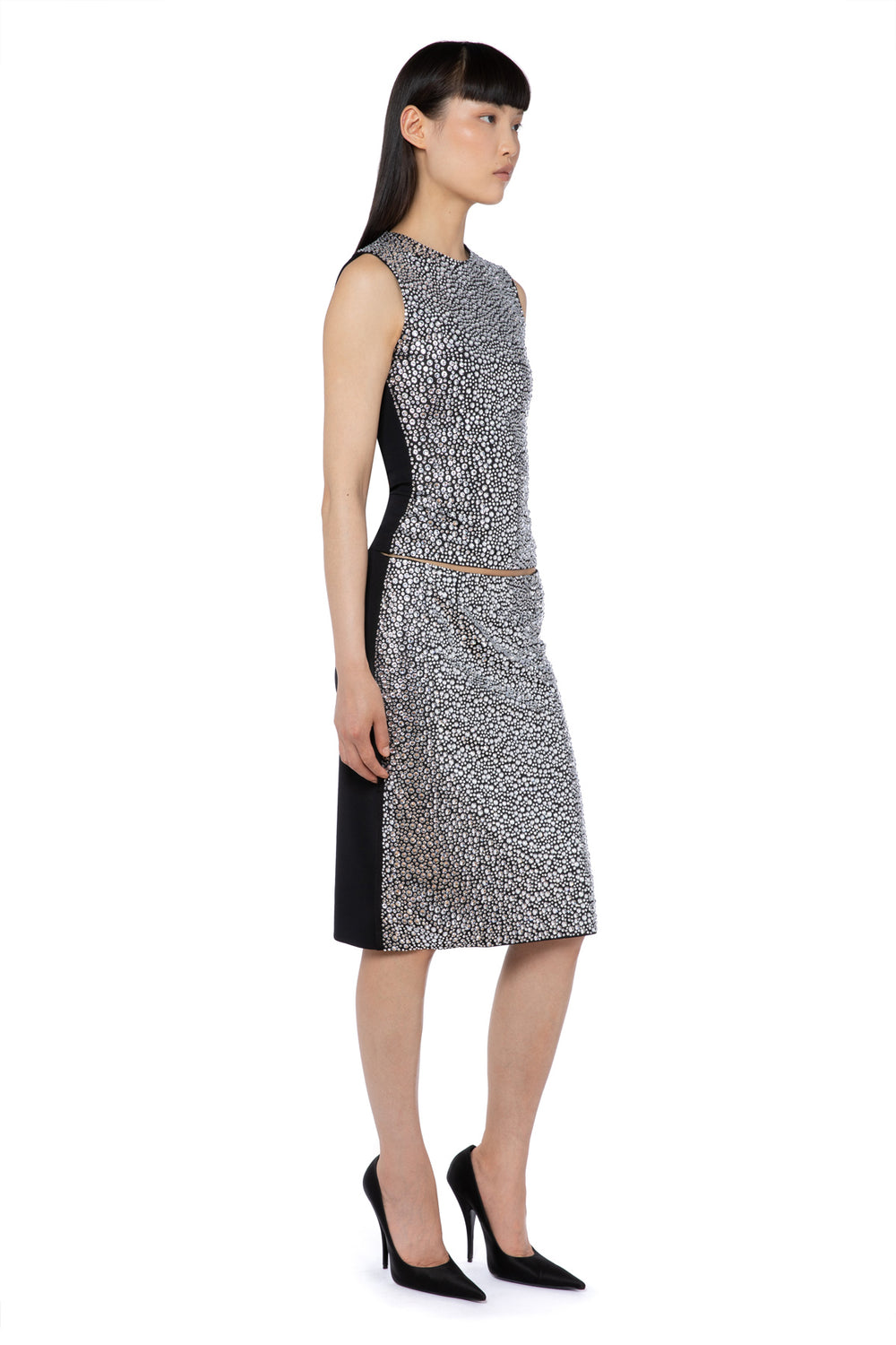 Delta Midi Skirt In Black And Glass Embellishment