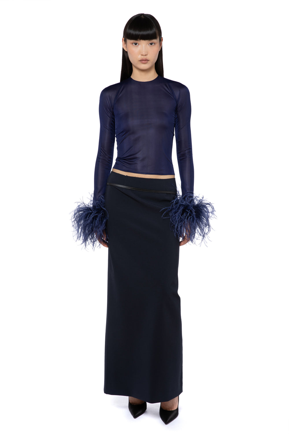 Delta Maxi Skirt In Ink With Leather Belt