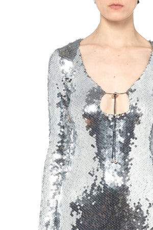 Solaria Long Dress In Silver Sequin
