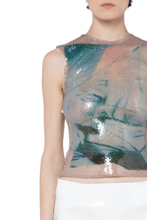 Nage Top In Blue Print Sequin