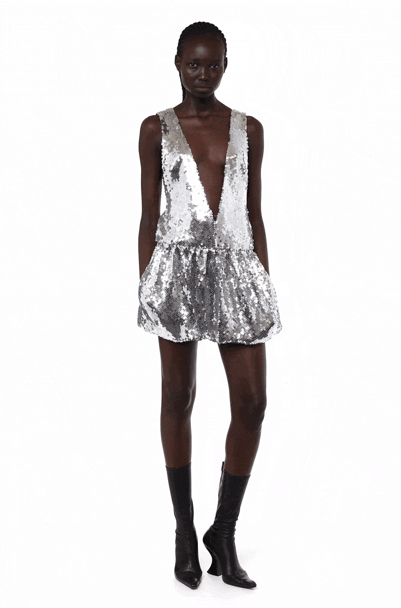 Salina Mini Dress In Chrome Sequin