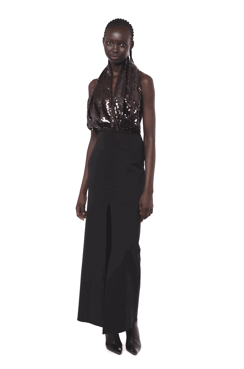 Vesper Midi Dress In Bitter Chocolate Sequin