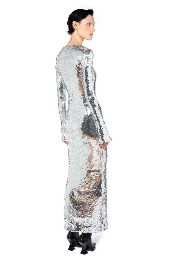 Solaria Long Dress In Silver Sequin