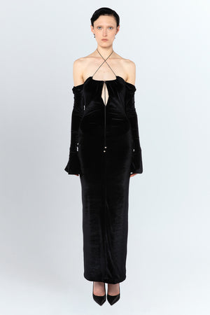 Salm Midi Dress in Black Velvet