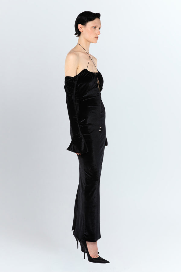 Salm Midi Dress in Black Velvet