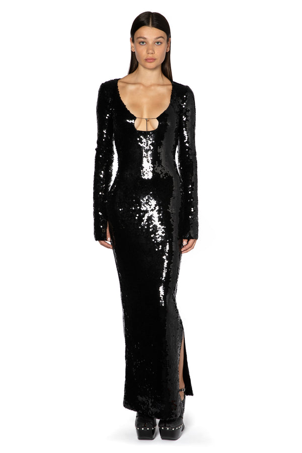 Solaria Long Dress In Black Sequin