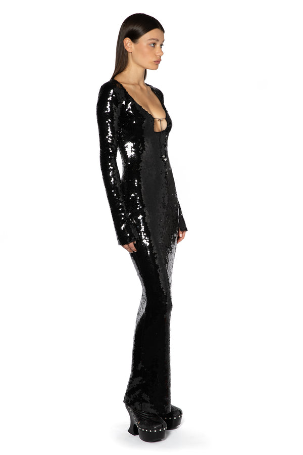 Solaria Long Dress In Black Sequin