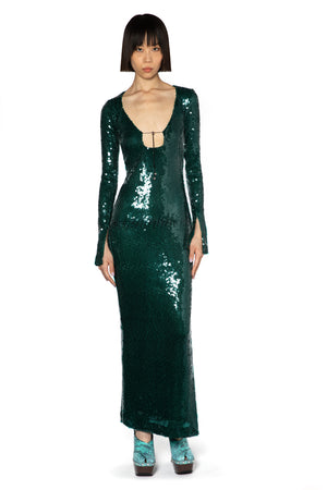Solaria Long Dress In Green Sequin