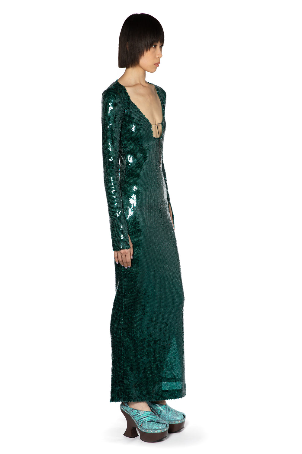 Solaria Long Dress In Green Sequin