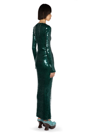 Solaria Long Dress In Green Sequin