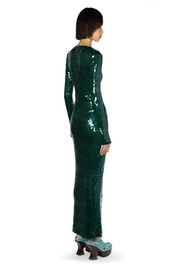 Solaria Long Dress In Green Sequin
