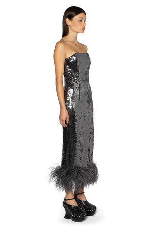 Minelli Midi Dress In Anthracite Sequin