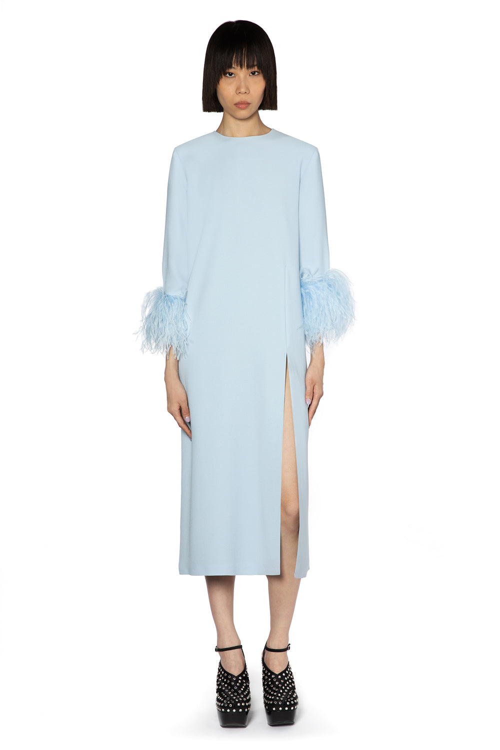Billie Midi Dress In Baby Blue Crepe