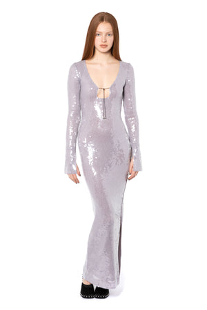 Solaria Long Dress In Ice Lavender Sequin