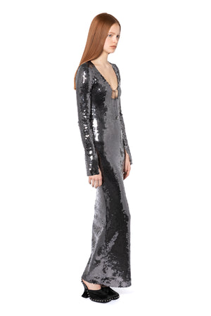 Solaria Long Dress In Anthracite Sequin