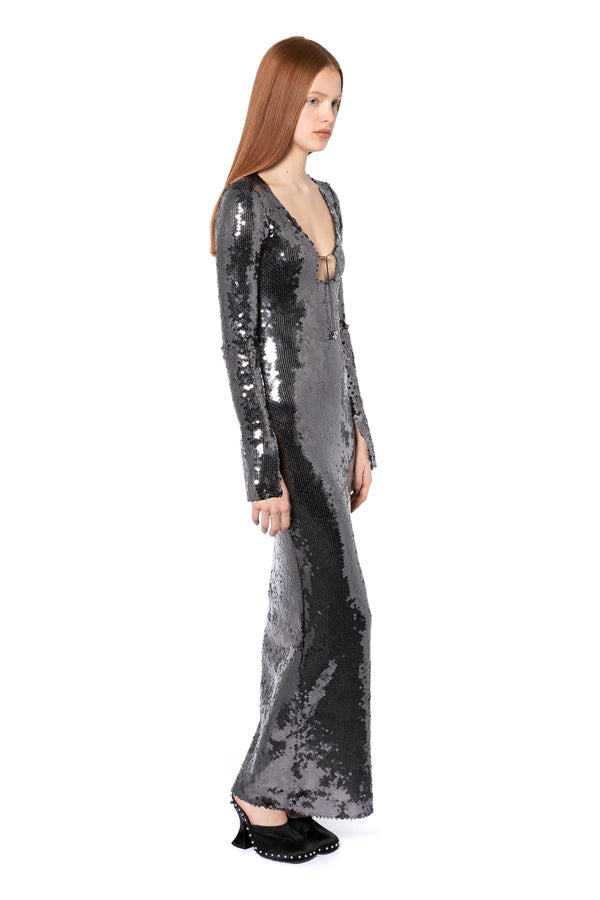 Solaria Long Dress In Anthracite Sequin